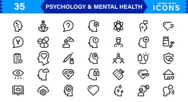 Mental Health & Psychology Icon Set, Professional Illustrations for Therapy, Wellness, and Emotional Awareness Projects. clipart