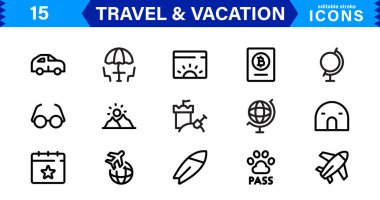 Asgari Seyahat ve Tatil Simgeleri Paketi, Modern, Hava Yolları, Haritalar, Macera, Turizm, Tatil ve Web Siteleri İçin Mükemmel