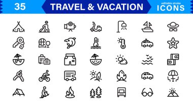 Minimal Travel & Vacation Icons Pack, Modern, Perfect for Airlines, Maps, Adventure, Tourism, Holidays, and Websites clipart