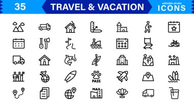 Asgari Seyahat ve Tatil Simgeleri Paketi, Modern, Hava Yolları, Haritalar, Macera, Turizm, Tatil ve Web Siteleri İçin Mükemmel