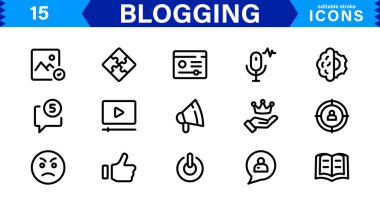 Professional Blogging Icons. Flat, Minimal for Writers, Bloggers, Websites, Content Creation, SEO, and Digital Marketing clipart