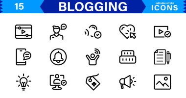 Professional Blogging Icons. Flat, Minimal for Writers, Bloggers, Websites, Content Creation, SEO, and Digital Marketing clipart