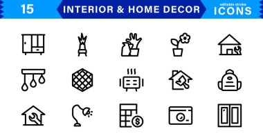 Interior and Home Decor Icons. Minimalist Vectors for Interior Design, Furniture, and Decoration clipart