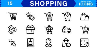 Shopping Icon Collection. Stylish Vectors for Retail, Sales, and E-Commerce Graphics clipart