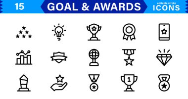 Achievement & Award Icon Set. Vector Icons for Trophies, Medals, Success, Milestones, and Goals clipart