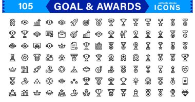 Achievement & Award Icon Set. Vector Icons for Trophies, Medals, Success, Milestones, and Goals clipart