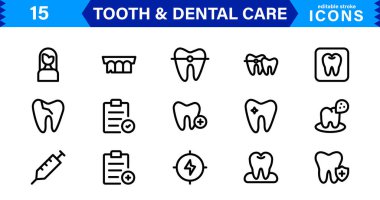 Dental Care & Tooth Icon Collection. Premium Vector Illustrations for Orthodontics, Oral Hygiene, and Dental Health Design Projects clipart