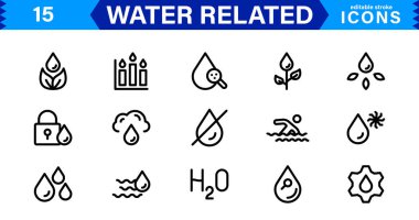 Su ve Simge Paketi. Web, Uygulamalar, Sürdürülebilirlik, Deniz Yaşamı, Hava Durumu ve Çevre dostu Grafik Projeler için Temiz ve Profesyonel Simgeler