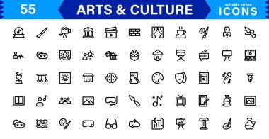 Sanat ve Kültür Simgeleri. Yüksek Kaliteli Çizgi ve Miras, Performans, Müzik, UI / UX ve Dijital Tasarım İçin Dijital Tasarım İllüstrasyonları