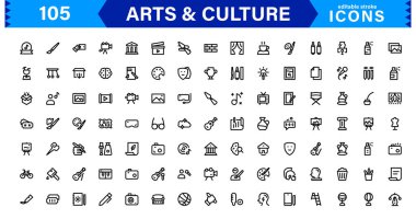 Sanat ve Kültür Simgeleri. Yüksek Kaliteli Çizgi ve Miras, Performans, Müzik, UI / UX ve Dijital Tasarım İçin Dijital Tasarım İllüstrasyonları