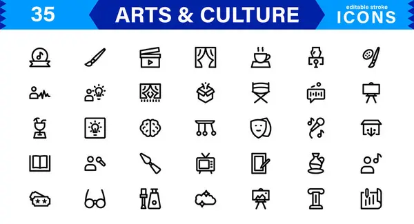 Sanat ve Kültür Simgeleri. Yüksek Kaliteli Çizgi ve Miras, Performans, Müzik, UI / UX ve Dijital Tasarım İçin Dijital Tasarım İllüstrasyonları