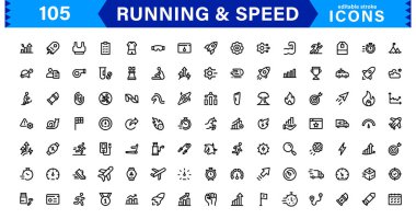 Modern Koşu ve Hız Simgeleri. Spor, Yarış, Eğitim ve Performans Grafikleri için Ölçeklenebilir Çizimler