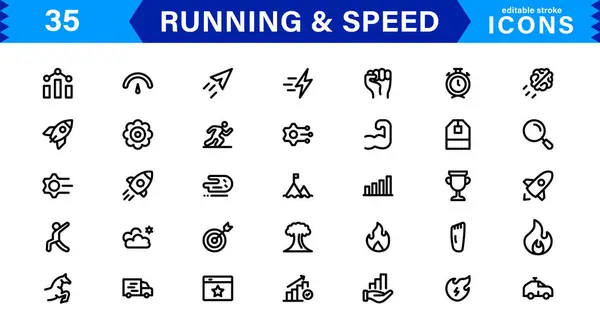 Modern Koşu ve Hız Simgeleri. Spor, Yarış, Eğitim ve Performans Grafikleri için Ölçeklenebilir Çizimler