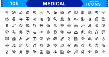 Tıbbi Simge Ayarlandı. Sağlık, Hastaneler, Doktorlar ve İlaç Tasarımları için Yüksek Kaliteli Vektör Simgeleri