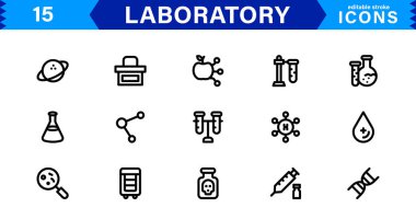 Modern Laboratuvar Simgeleri. Bilimsel Araştırma, Biyoteknoloji ve Klinik Testler için Ölçeklenebilir Çizimler