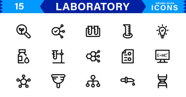 Modern Laboratuvar Simgeleri. Bilimsel Araştırma, Biyoteknoloji ve Klinik Testler için Ölçeklenebilir Çizimler