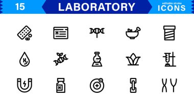 Modern Laboratuvar Simgeleri. Bilimsel Araştırma, Biyoteknoloji ve Klinik Testler için Ölçeklenebilir Çizimler