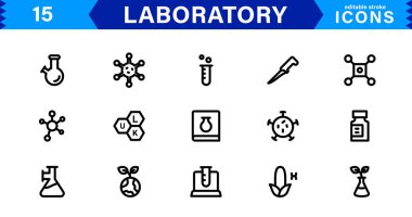 Modern Laboratuvar Simgeleri. Bilimsel Araştırma, Biyoteknoloji ve Klinik Testler için Ölçeklenebilir Çizimler