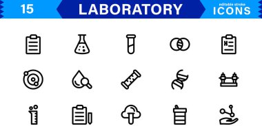 Modern Laboratuvar Simgeleri. Bilimsel Araştırma, Biyoteknoloji ve Klinik Testler için Ölçeklenebilir Çizimler