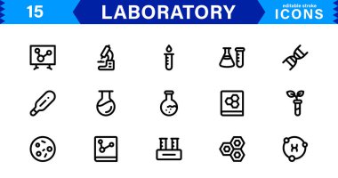 Modern Laboratuvar Simgeleri. Bilimsel Araştırma, Biyoteknoloji ve Klinik Testler için Ölçeklenebilir Çizimler