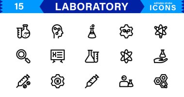Modern Laboratuvar Simgeleri. Bilimsel Araştırma, Biyoteknoloji ve Klinik Testler için Ölçeklenebilir Çizimler