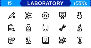 Modern Laboratory Icons. Scalable Illustrations for Scientific Research, Biotechnology, and Clinical Testing clipart