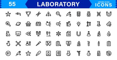 Modern Laboratuvar Simgeleri. Bilimsel Araştırma, Biyoteknoloji ve Klinik Testler için Ölçeklenebilir Çizimler