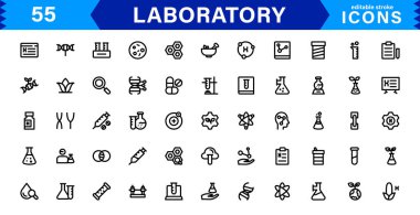 Modern Laboratuvar Simgeleri. Bilimsel Araştırma, Biyoteknoloji ve Klinik Testler için Ölçeklenebilir Çizimler