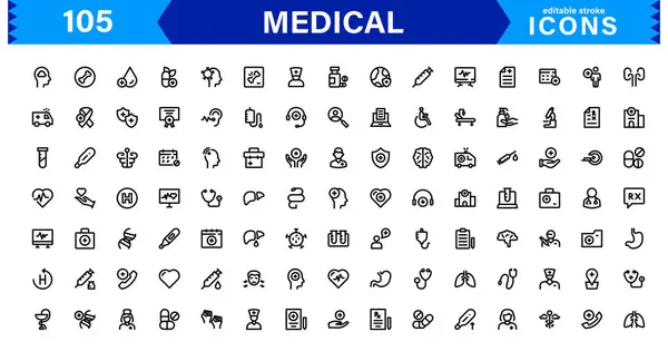 Tıbbi Simge Ayarlandı. Sağlık, Hastaneler, Doktorlar ve İlaç Tasarımları için Yüksek Kaliteli Vektör Simgeleri