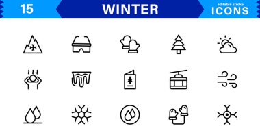 Mevsimlik Kış Simgeleri. Kar Taneleri, Buz, Kış Sporları ve Sıcak Kış Aktiviteleri İçin Ölçeklenebilir Çizimler