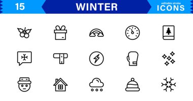 Mevsimlik Kış Simgeleri. Kar Taneleri, Buz, Kış Sporları ve Sıcak Kış Aktiviteleri İçin Ölçeklenebilir Çizimler