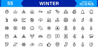 Mevsimlik Kış Simgeleri. Kar Taneleri, Buz, Kış Sporları ve Sıcak Kış Aktiviteleri İçin Ölçeklenebilir Çizimler