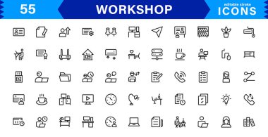 Atölye Simgesi Ayarlandı. Araçlar, Ekipmanlar, Çalışma Alanları ve Yapılandırmada DIY Projeleri için Yüksek Kaliteli Simgeler