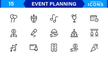 Olay Planlama Simgesi Ayarlandı. Etkinlik Örgütü, Yönetim, Zamanlama ve Parti Planlama Çözümleri İçin Yüksek Kaliteli Simgeler