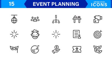 Olay Planlama Simgesi Ayarlandı. Etkinlik Örgütü, Yönetim, Zamanlama ve Parti Planlama Çözümleri İçin Yüksek Kaliteli Simgeler