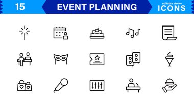 Olay Planlama Simgesi Ayarlandı. Etkinlik Örgütü, Yönetim, Zamanlama ve Parti Planlama Çözümleri İçin Yüksek Kaliteli Simgeler