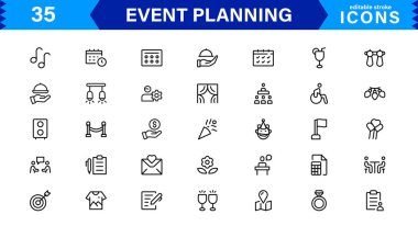 Olay Planlama Simgesi Ayarlandı. Etkinlik Örgütü, Yönetim, Zamanlama ve Parti Planlama Çözümleri İçin Yüksek Kaliteli Simgeler