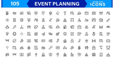 Olay Planlama Simgesi Ayarlandı. Etkinlik Örgütü, Yönetim, Zamanlama ve Parti Planlama Çözümleri İçin Yüksek Kaliteli Simgeler