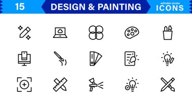 Simge Tasarım ve Boyama Koleksiyonu. Sanat, Çizim, Resim ve Dijital Tasarım Projeleri için Ölçeklenebilir ve Çok Yönlü Simgeler