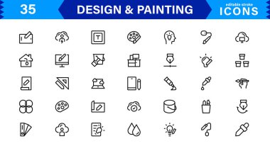Simge Tasarım ve Boyama Koleksiyonu. Sanat, Çizim, Resim ve Dijital Tasarım Projeleri için Ölçeklenebilir ve Çok Yönlü Simgeler