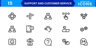 Destek ve Müşteri Hizmeti Araçları Simgesi Ayarlandı. Etkili Hizmet Desteği Simgeleri, Yardım Masası Yönetimi, İstemci Sorguları ve Yardımcısı