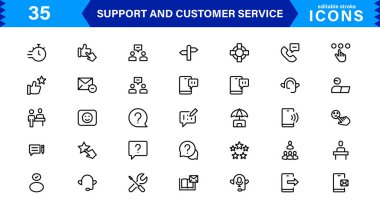 Destek ve Müşteri Hizmeti Araçları Simgesi Ayarlandı. Etkili Hizmet Desteği Simgeleri, Yardım Masası Yönetimi, İstemci Sorguları ve Yardımcısı