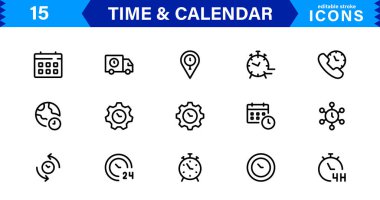 Zaman ve Takvim Simgeleri Koleksiyonu. İzleme Tarihleri, Zaman Yönetimi ve Takvim Planlama için Çok Yönlü Simgeler