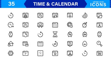 Zaman ve Takvim Simgeleri Koleksiyonu. İzleme Tarihleri, Zaman Yönetimi ve Takvim Planlama için Çok Yönlü Simgeler