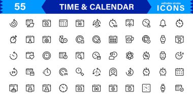 Zaman ve Takvim Simgeleri Koleksiyonu. İzleme Tarihleri, Zaman Yönetimi ve Takvim Planlama için Çok Yönlü Simgeler