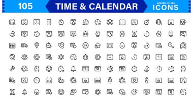 Zaman ve Takvim Simgeleri Koleksiyonu. İzleme Tarihleri, Zaman Yönetimi ve Takvim Planlama için Çok Yönlü Simgeler