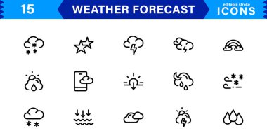 Hava Durumu Simgesi Paketi. Hava Durumu Uyarıları, Koşullar ve Öngörü Uygulamaları için Yüksek Kalite Simgeleri