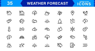 Hava Durumu Simgesi Paketi. Hava Durumu Uyarıları, Koşullar ve Öngörü Uygulamaları için Yüksek Kalite Simgeleri