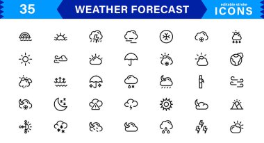 Hava Durumu Simgesi Paketi. Hava Durumu Uyarıları, Koşullar ve Öngörü Uygulamaları için Yüksek Kalite Simgeleri
