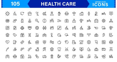 Modern Sağlık Hizmetleri İkon Paketi. Temiz ve Asgari Tıbbi Vektör Resimleri Tasarım Projeleri Sembolleri